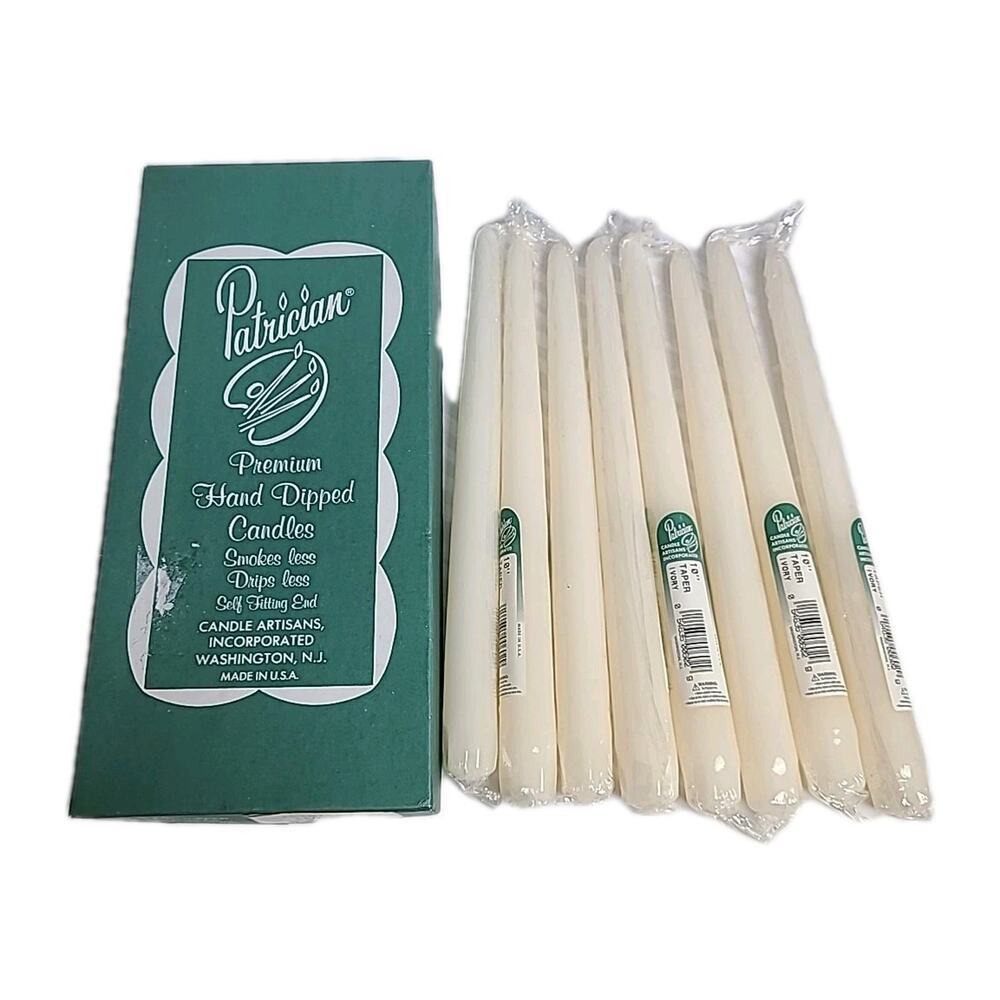 8 Vintage Patrician Taper Candles Cream Ivory 10" Dripless Smokeless Hand Dip